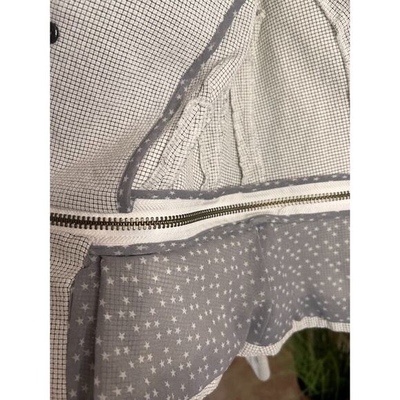 CAbi Zip Line Peplum Blazer Jacket White Black Grid Womens Sz 2 Snap Close - Picture 7 of 11